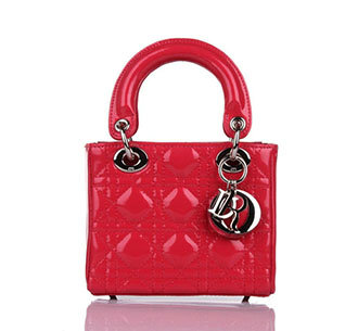 mini lady dior patent leather bag 6321 rosered with silver hardware - Click Image to Close